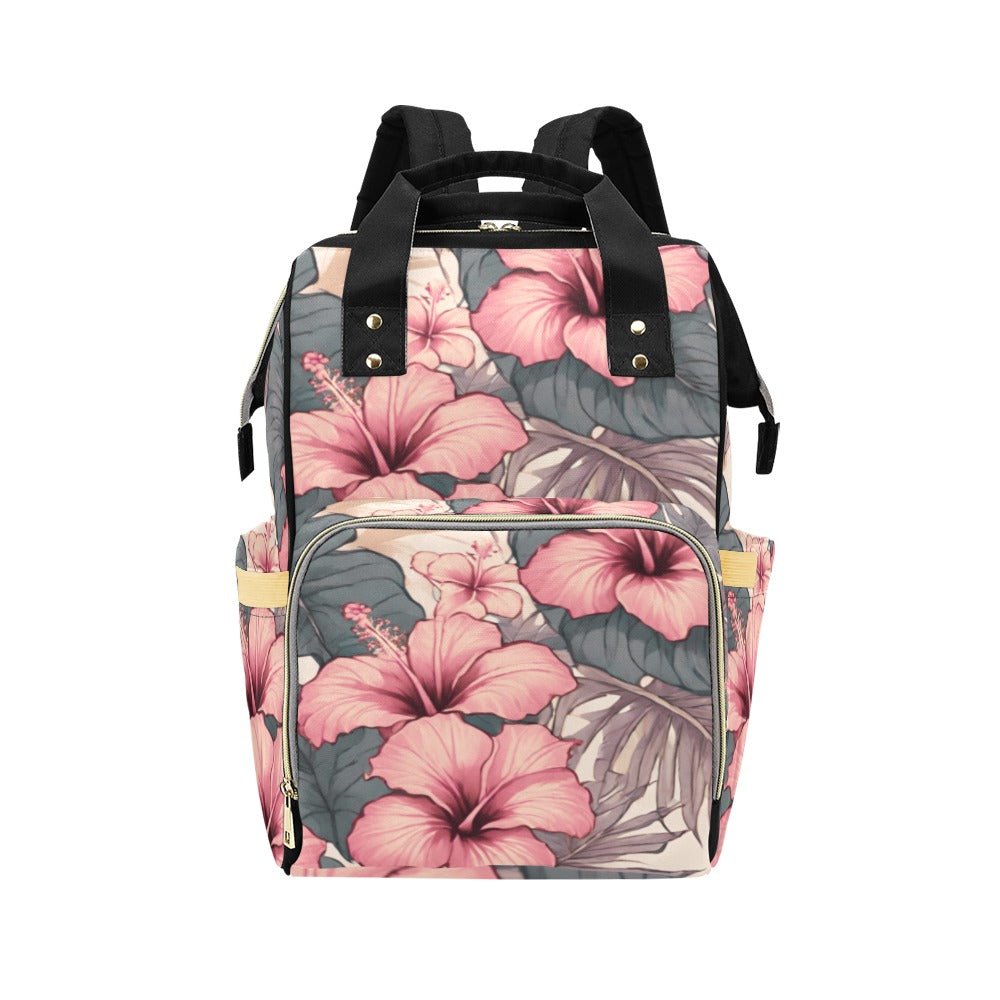 Hibiscus Hawaiian Print Multi-Function Backpack - Soft Tones
