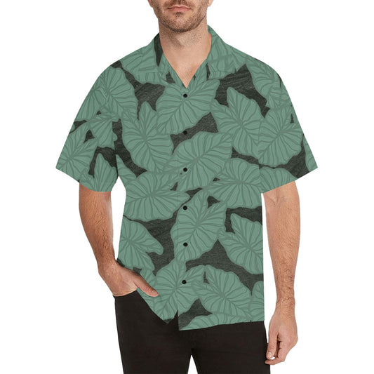 Kalo Taro Outline Hawaiian Print Green Watercolor Men's Hawaiian Shirt Aloha Shirt