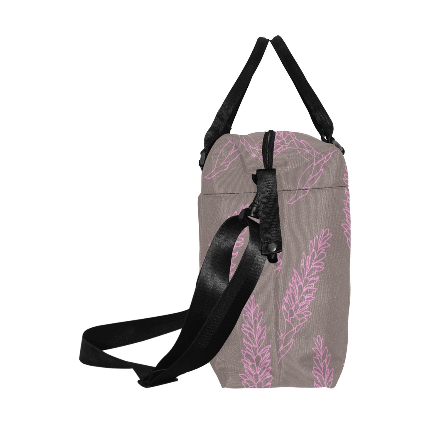 Torch Ginger Taupe and Rose Hawaiian Print Large Capacity Duffle Travel Shoulder Bag