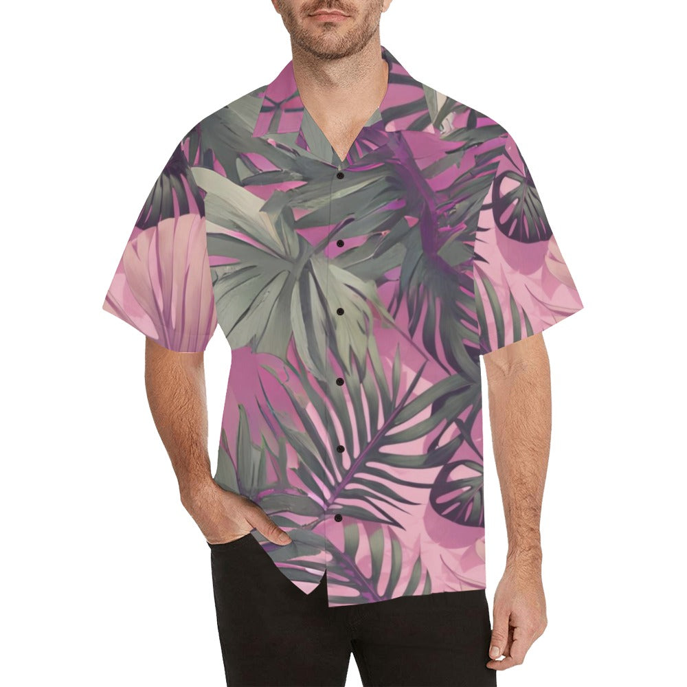 Hawaiian Tropical Print Pink Men's Aloha Shirt
