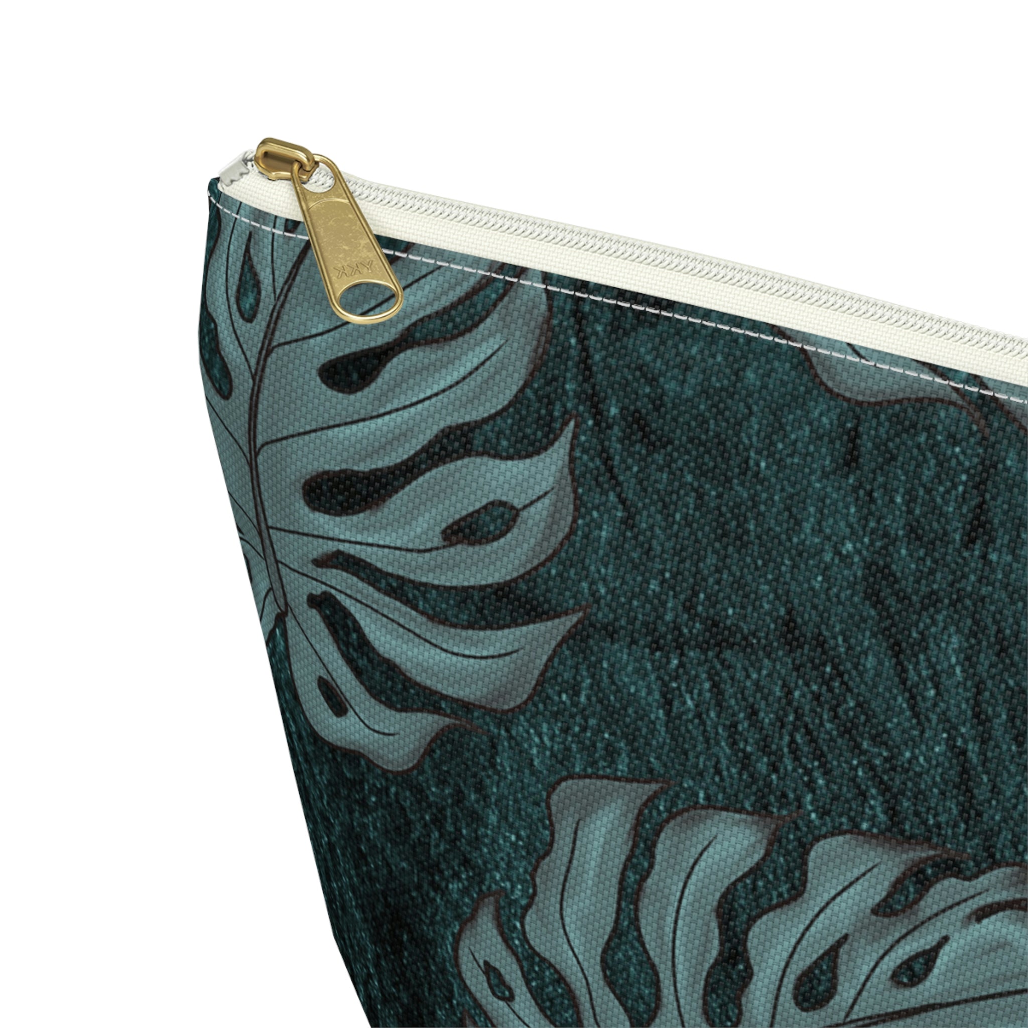 Monstera Teal Watercolor Accessory Pouch w T-bottom