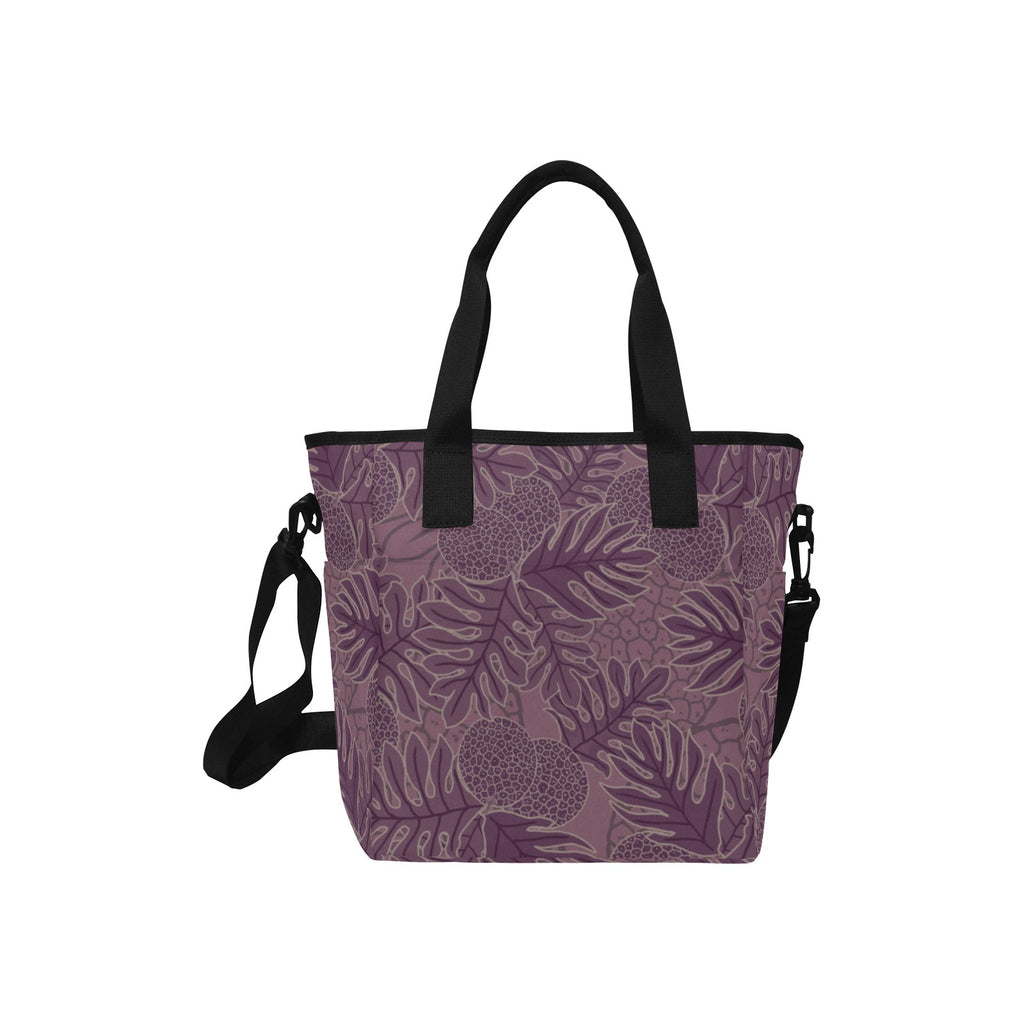 Ulu Breadfruit Hawaiian Print Tote Bag Crossbody - Purple Tote Bag with Shoulder Strap