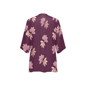 Naupaka Hawaiian Print Burgundy Kimono Cover Up Women's Kimono Chiffon Cover Up