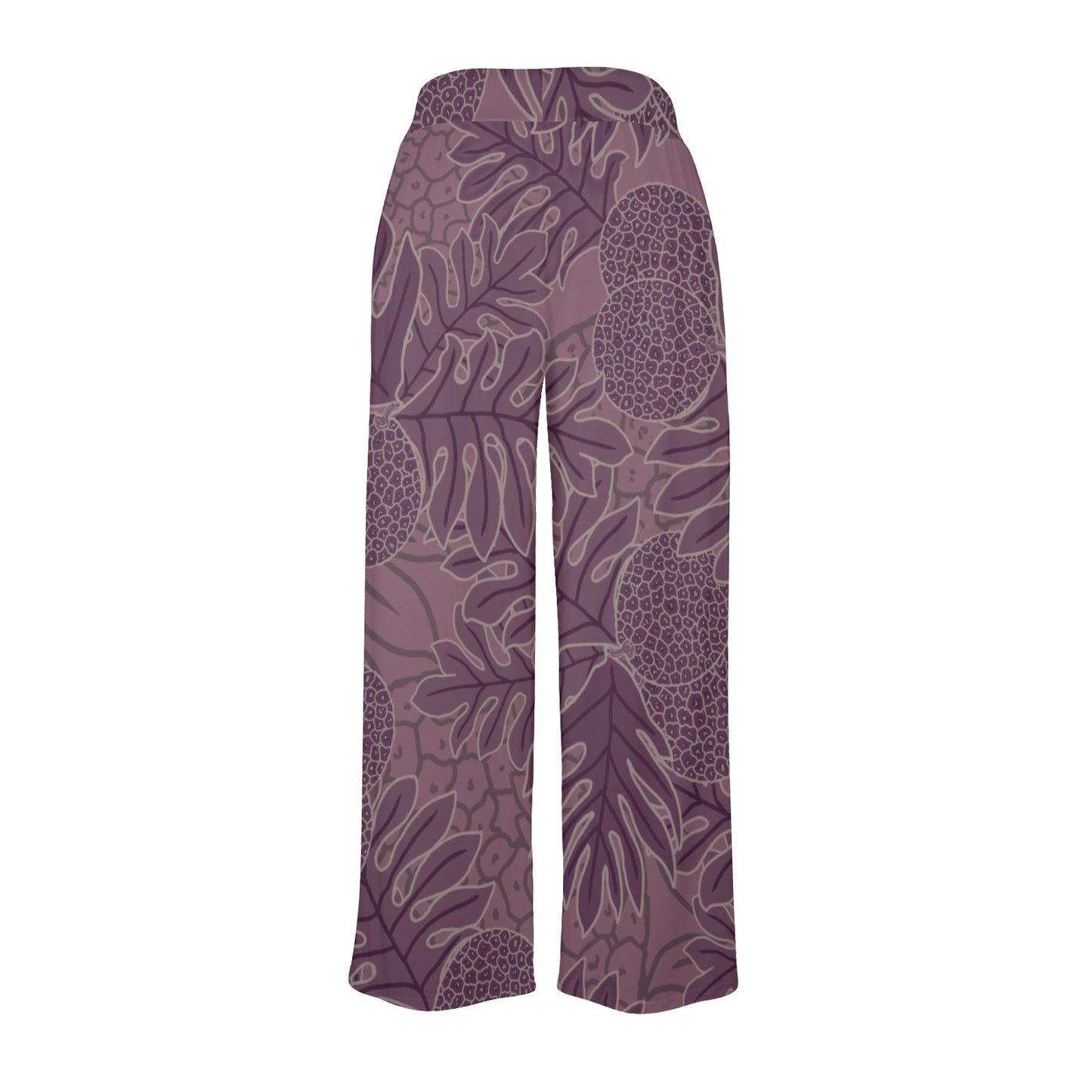 Ulu Breadfruit Hawaiian Print Wide Leg Palazzo Style Drawstring Pants - Purple