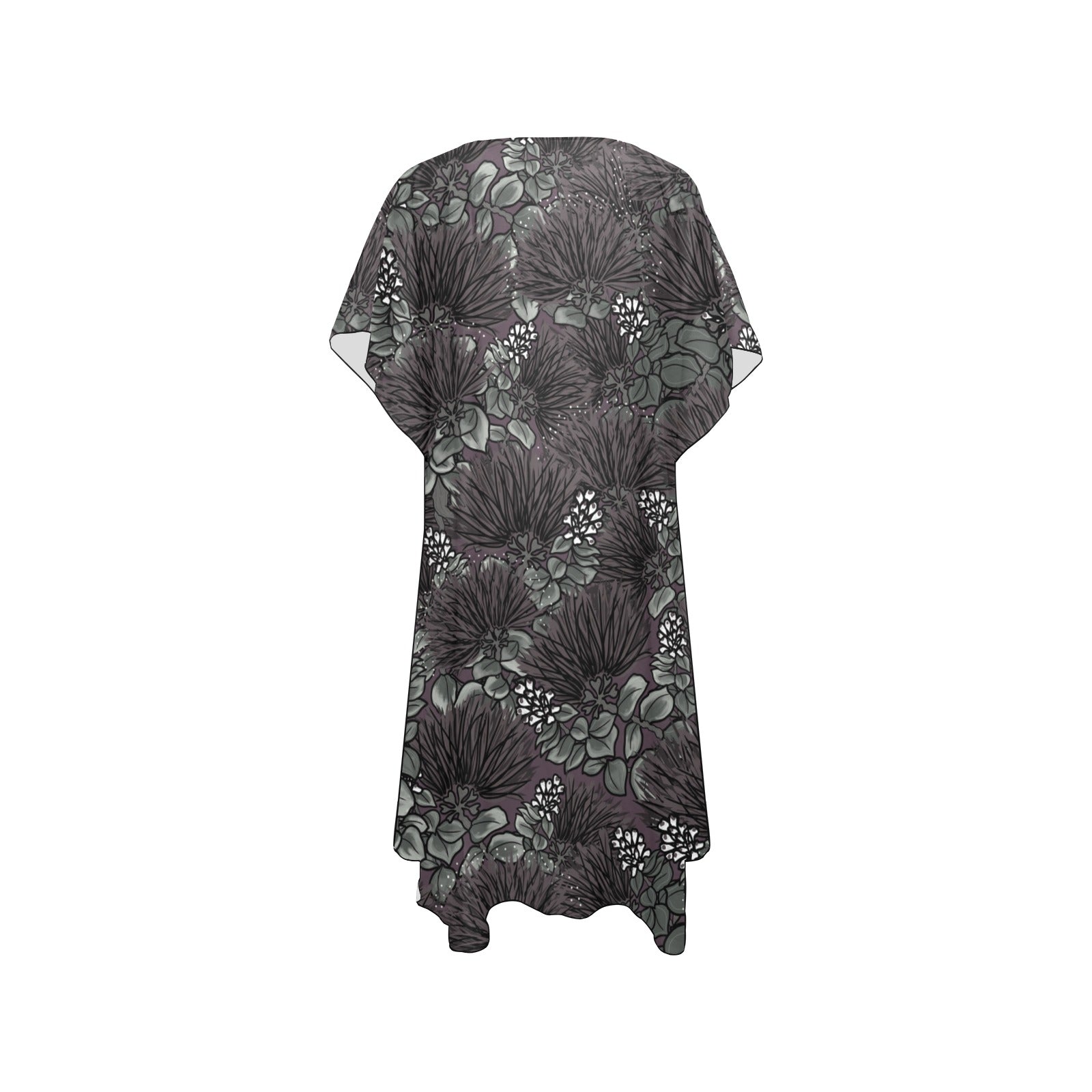 'Ohi'a Lehua Design Mid-Length Side Slit Kimono Coverup Mid-Length Side Slits Chiffon Cover Up