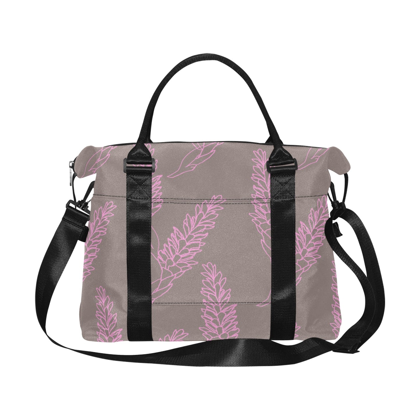 Torch Ginger Taupe and Rose Hawaiian Print Large Capacity Duffle Travel Shoulder Bag