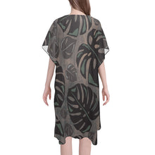 Load image into Gallery viewer, Monstera Watercolor Mid Length Chiffon Cover Up with Side Slits Mid-Length Side Slits Chiffon Cover Up