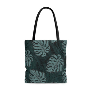 Monstera Teal Watercolor Tote Bag