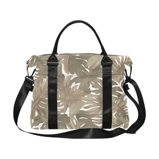 Monstera Hawaiian Print Duffle Bag with Luggage Sleeve - The Huaka'i Weekender Duffle, Neutral Tones