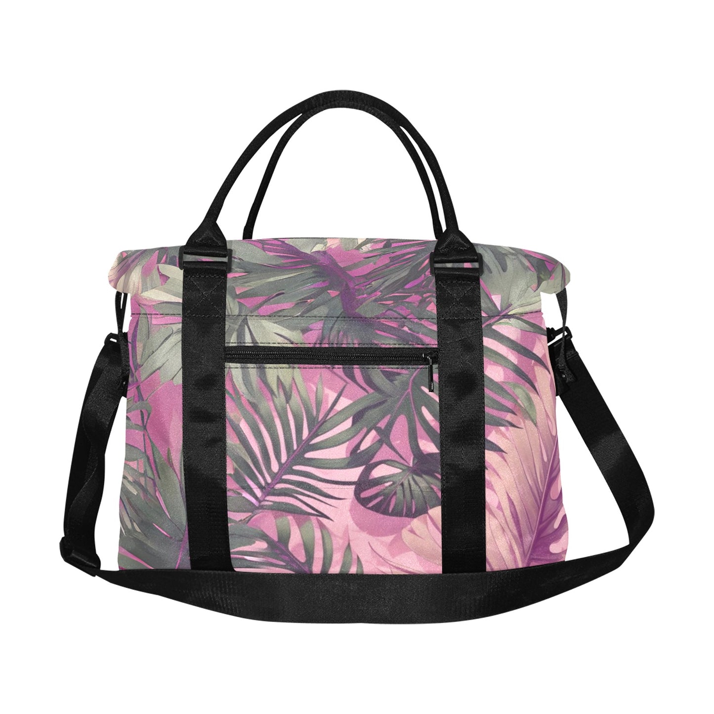 Hawaiian Tropical Print Pink Large Capacity Duffle Bag with Trolley Sleeve