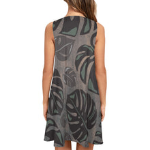 Load image into Gallery viewer, Monstera Hawaiian Print Watercolor Sleeveless A Line Dress with Pockets Sleeveless A-Line Pocket Dress