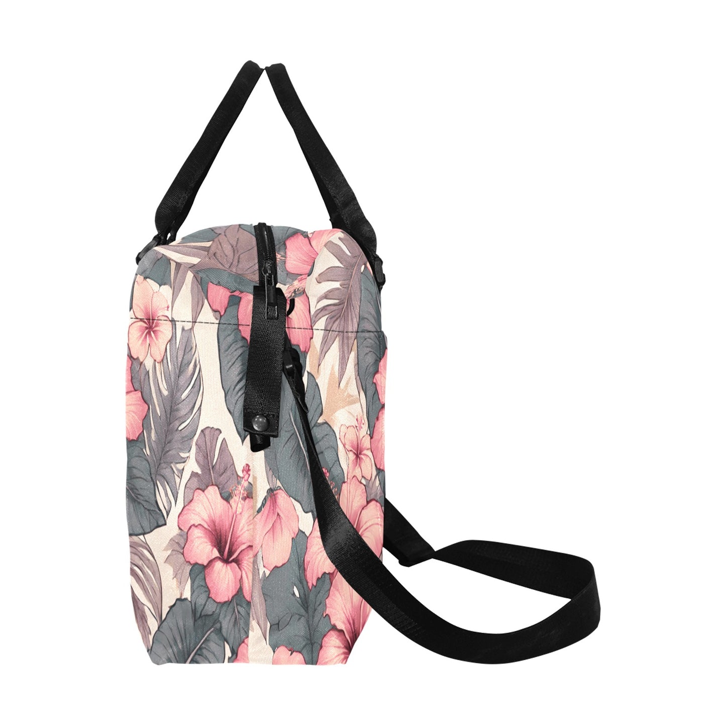 Hibiscus Hawaiian Print Soft Tones Duffle Bag with Trolley Sleeve - The Huaka'i Weekender Duffle