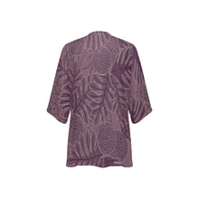 Load image into Gallery viewer, Ulu Breadfruit Hawaiian Print Purple Kimono Chiffon Cover Up
