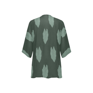 Kalo Taro Hawaiian Print Green Kimono Cover Up Women's Kimono Chiffon Cover Up