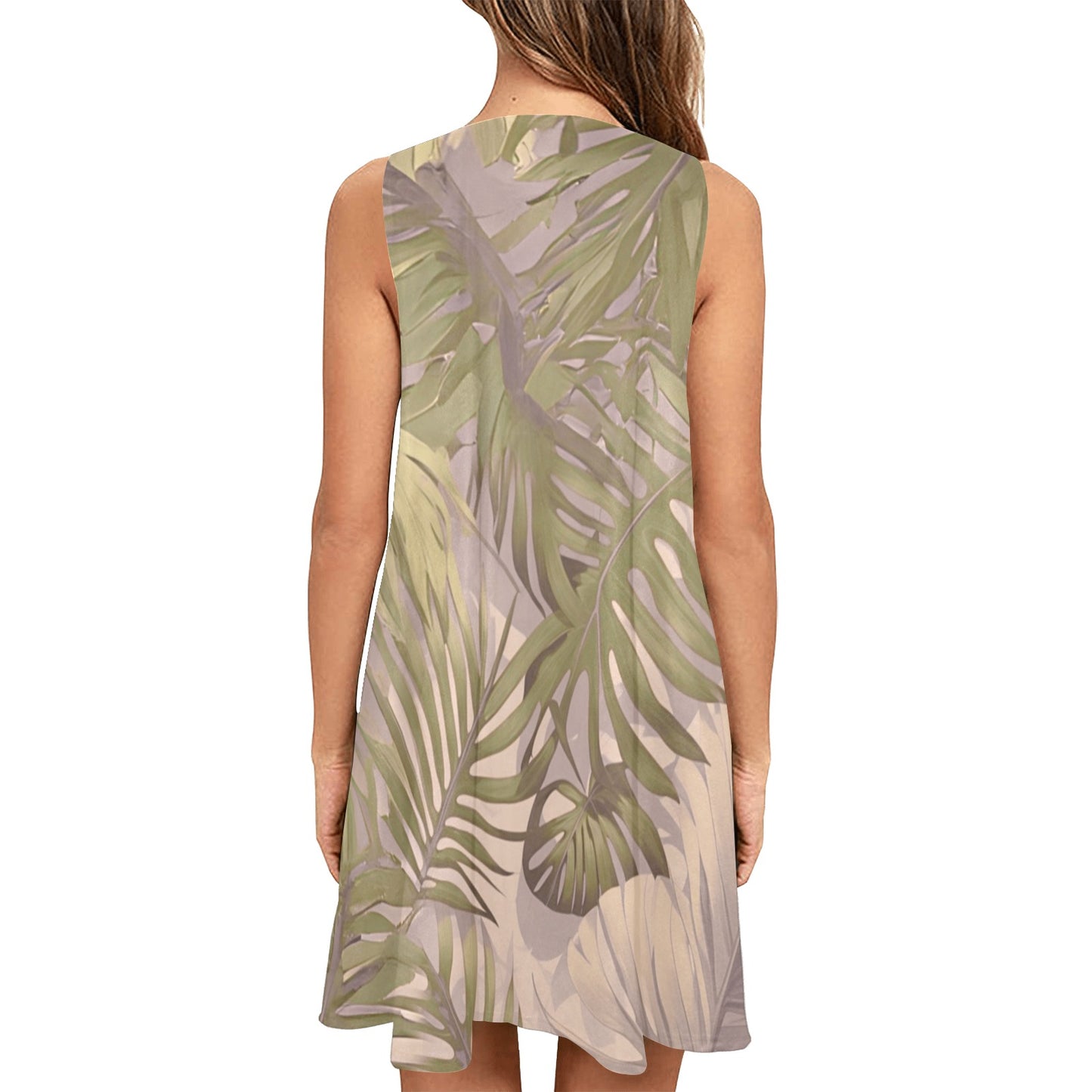 Hawaiian Tropical Print Soft Tones Women's Sleeveless A Line Dress