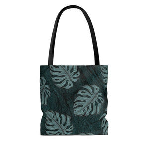 Monstera Teal Watercolor Tote Bag