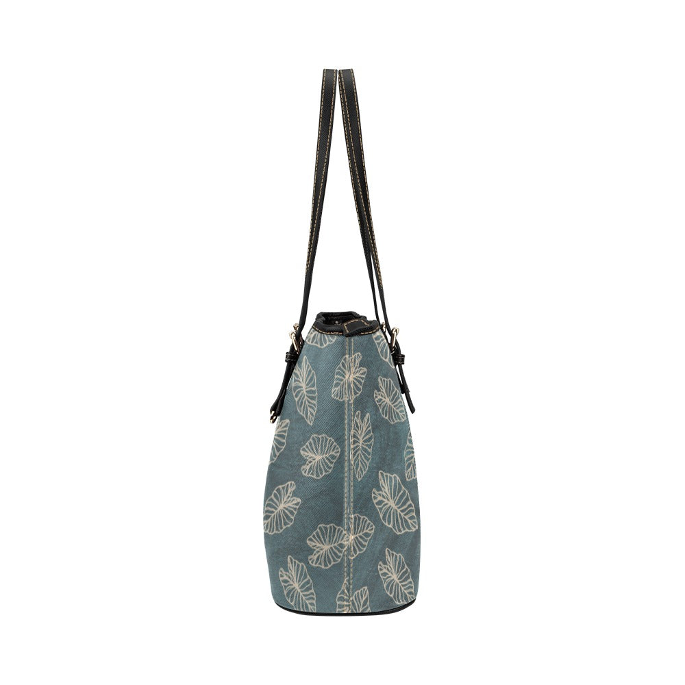 Kalo Blue Teal Watercolor Faux Leather Tote Bag /  Large