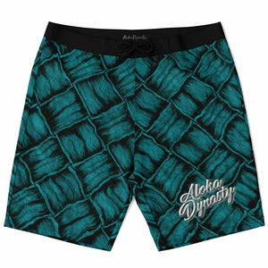Lauhala Print Board Shorts - Teal & Black