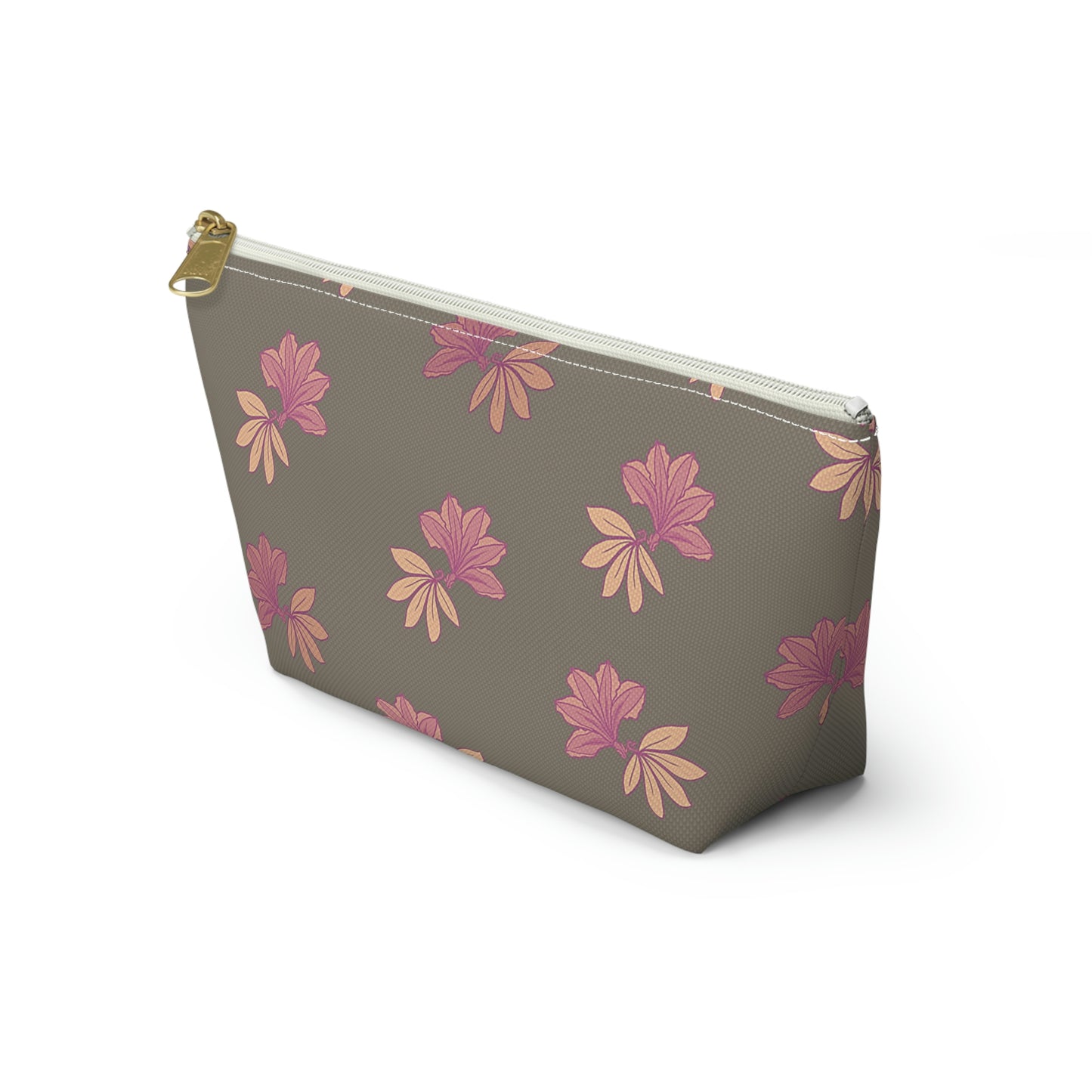 Naupaka Taupe & Pink Accessory Pouch w T-bottom