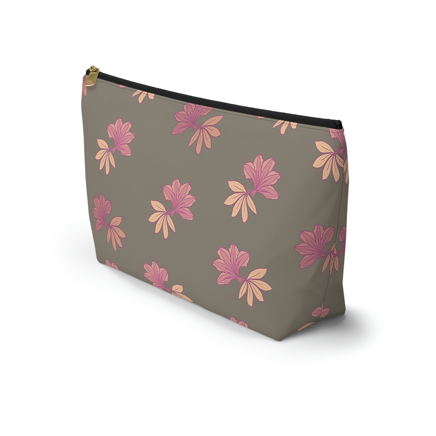 Naupaka Taupe & Pink Accessory Pouch w T-bottom