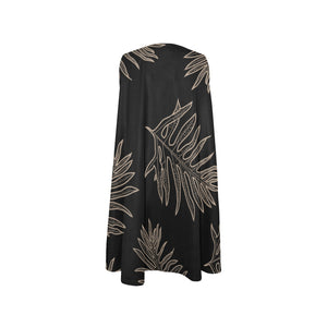 Laua'e Fern Hawaiian Print - Black & Taupe Sleeveless A Line Dress with Pockets Sleeveless A-Line Pocket Dress