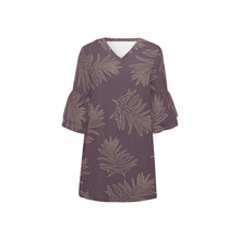 Load image into Gallery viewer, Laua&#39;e Fern Hawaiian Print - Lavender Mauve Sleeve Dress Half Sleeves V-Neck Mini Dress