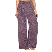 Load image into Gallery viewer, Ulu Breadfruit Hawaiian Print Wide Leg Palazzo Style Drawstring Pants - Purple