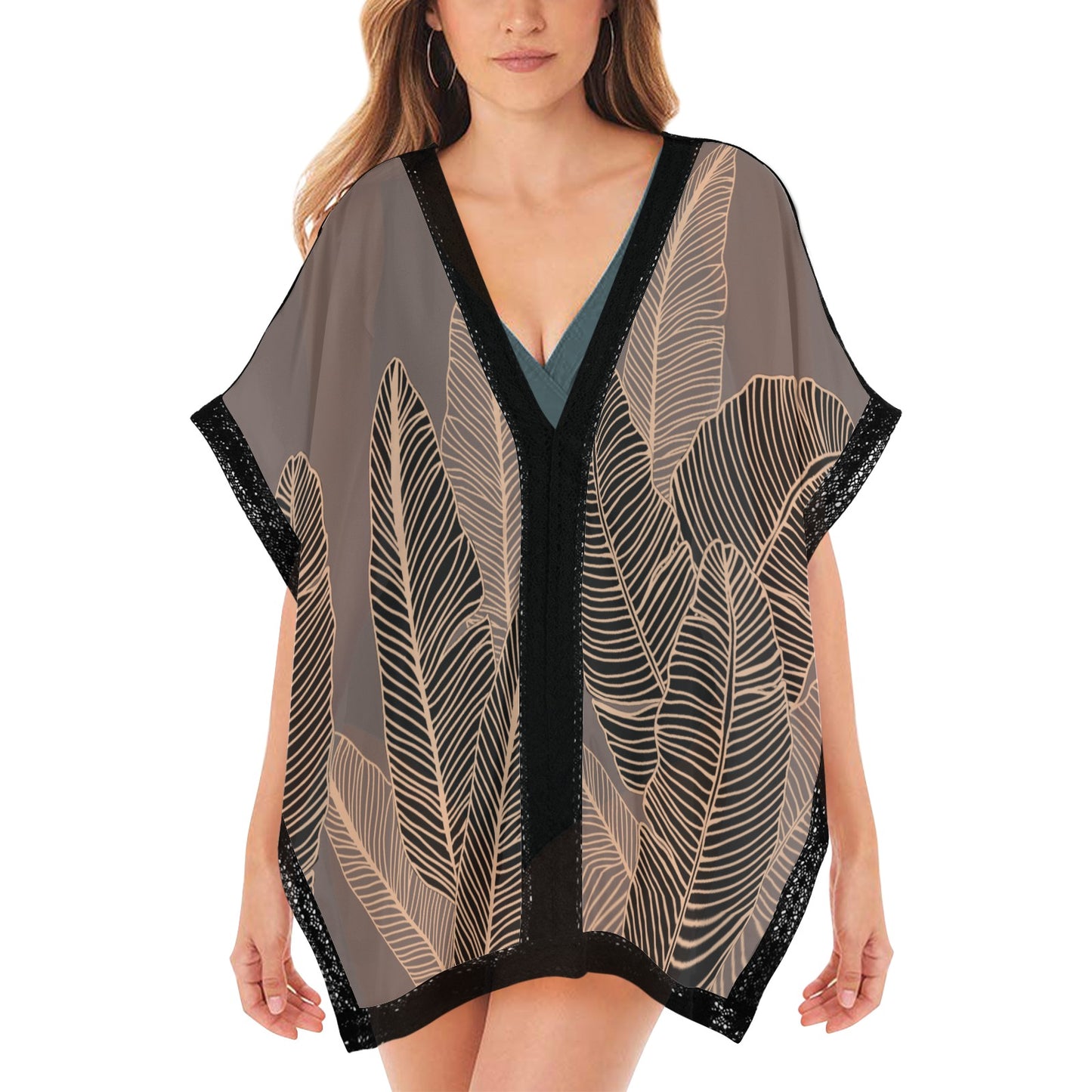 Banana Leaf Hawaiian Print Beach Cover Up - Taupe (Lau Mai'a Aloha Print)