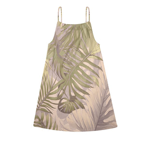 Hawaiian Tropical Print Soft Tones Women's Drawstring Neck Sleeveless Dress