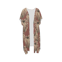 Load image into Gallery viewer, Monstera Mauve Mid Length Kimono Chiffon Cover Up with Side Slits