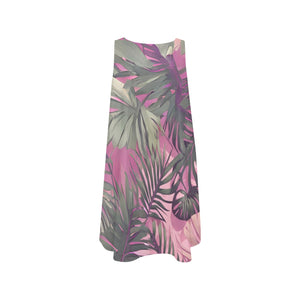 Hawaiian Tropical Print Pink Women's Sleeveless A Line Dress