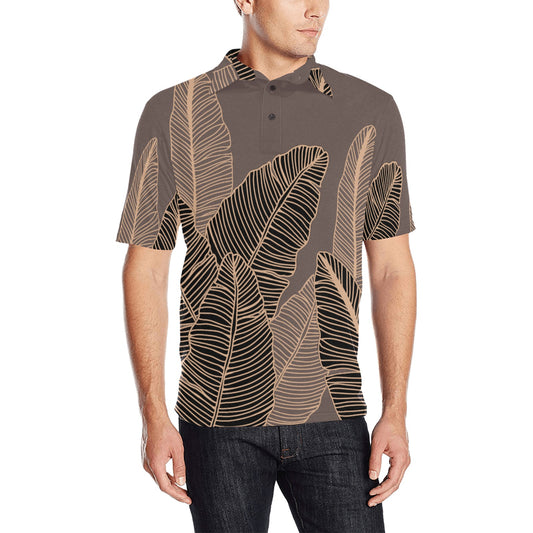 Banana Leaf Hawaiian Print Polo Shirt - Taupe (Lau Mai'a Hawaiian Aloha Print)