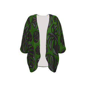Monstera Green Watercolor Women's Kimono Chiffon Cover Up Women's Kimono Chiffon Cover Up