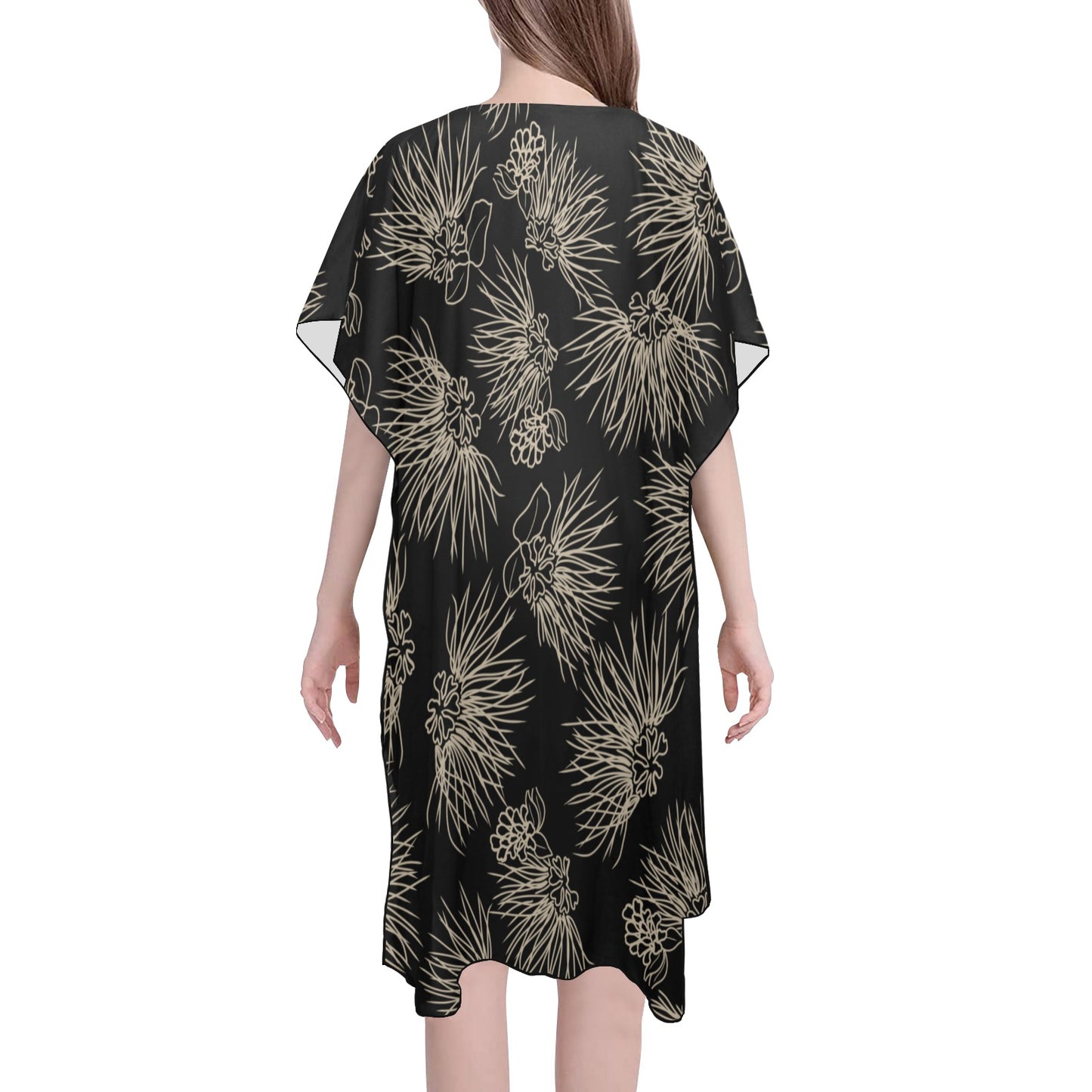 'Ohia Lehua Black Mid Length Chiffon Cover Up with Side Slits Mid-Length Side Slits Chiffon Cover Up