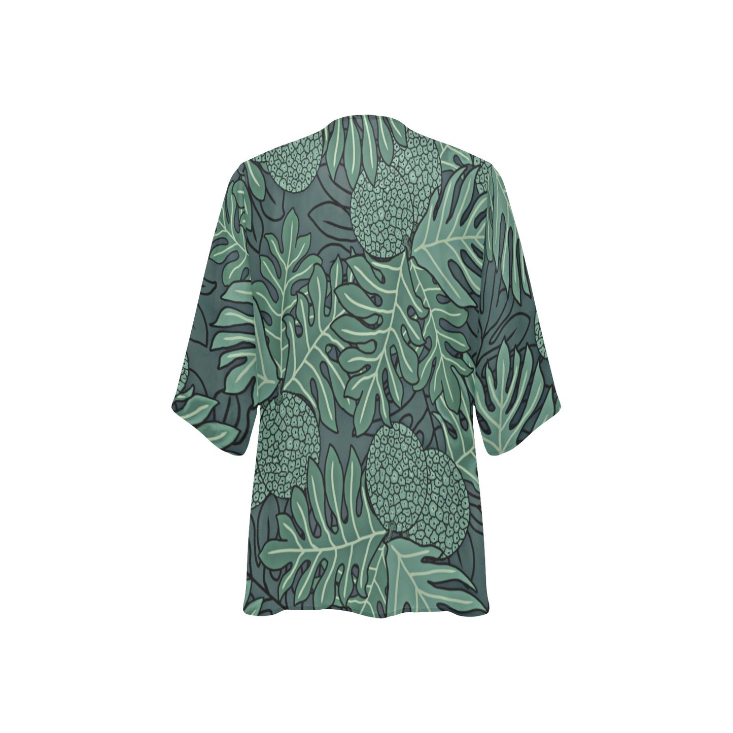 Ulu Breadfruit Hawaiian Print Kimono Cover Up - Teal (Chiffon Cover Up)