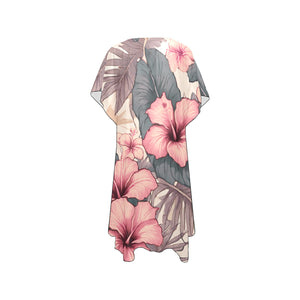 Hibiscus Hawaiian Print Mid Length Kimono Chiffon Cover Up with Side Slits