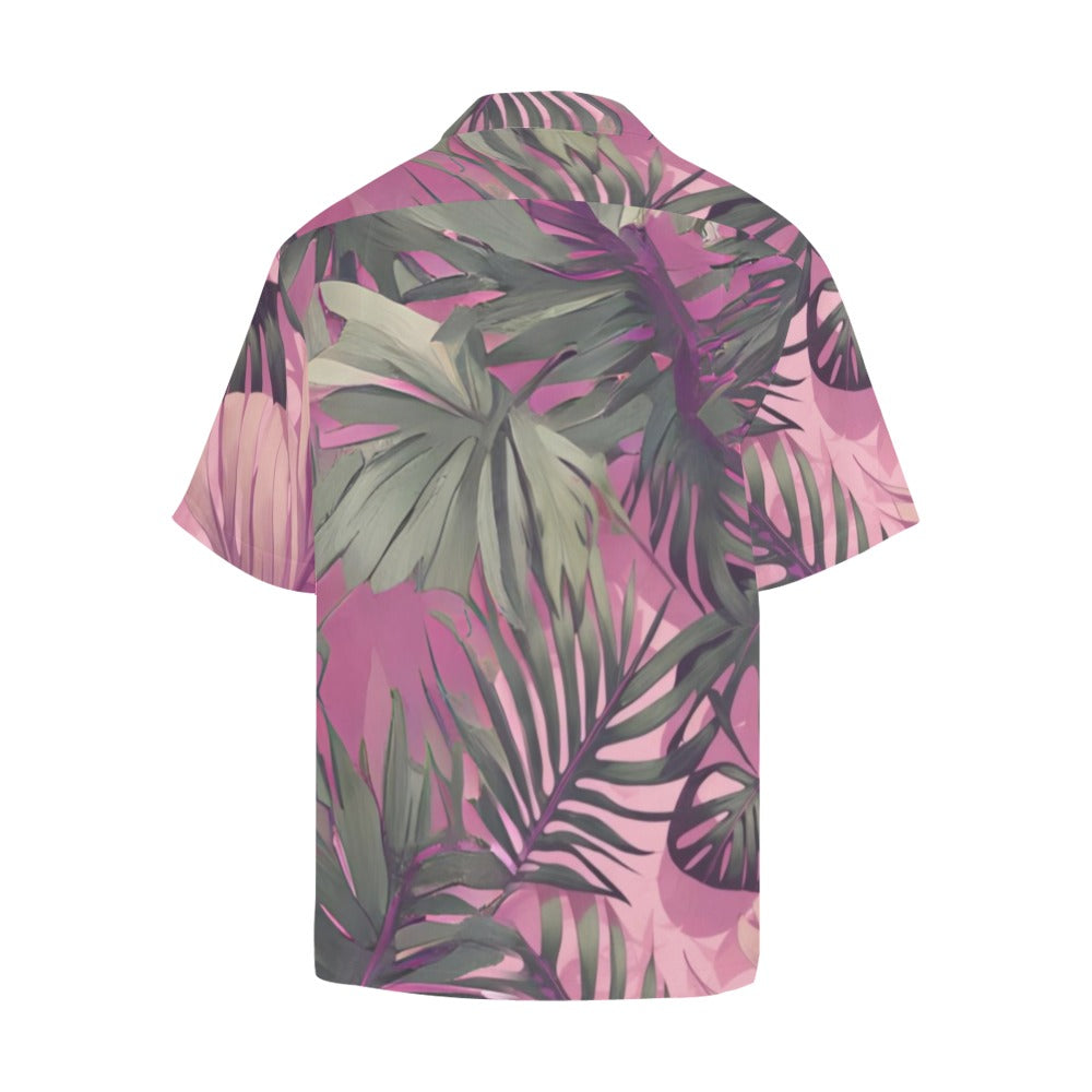 Hawaiian Tropical Print Pink Men's Aloha Shirt