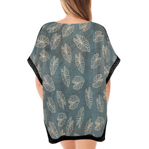 Kalo Hawaiian Print Women's Beach Cover Up - Teal Watercolor
