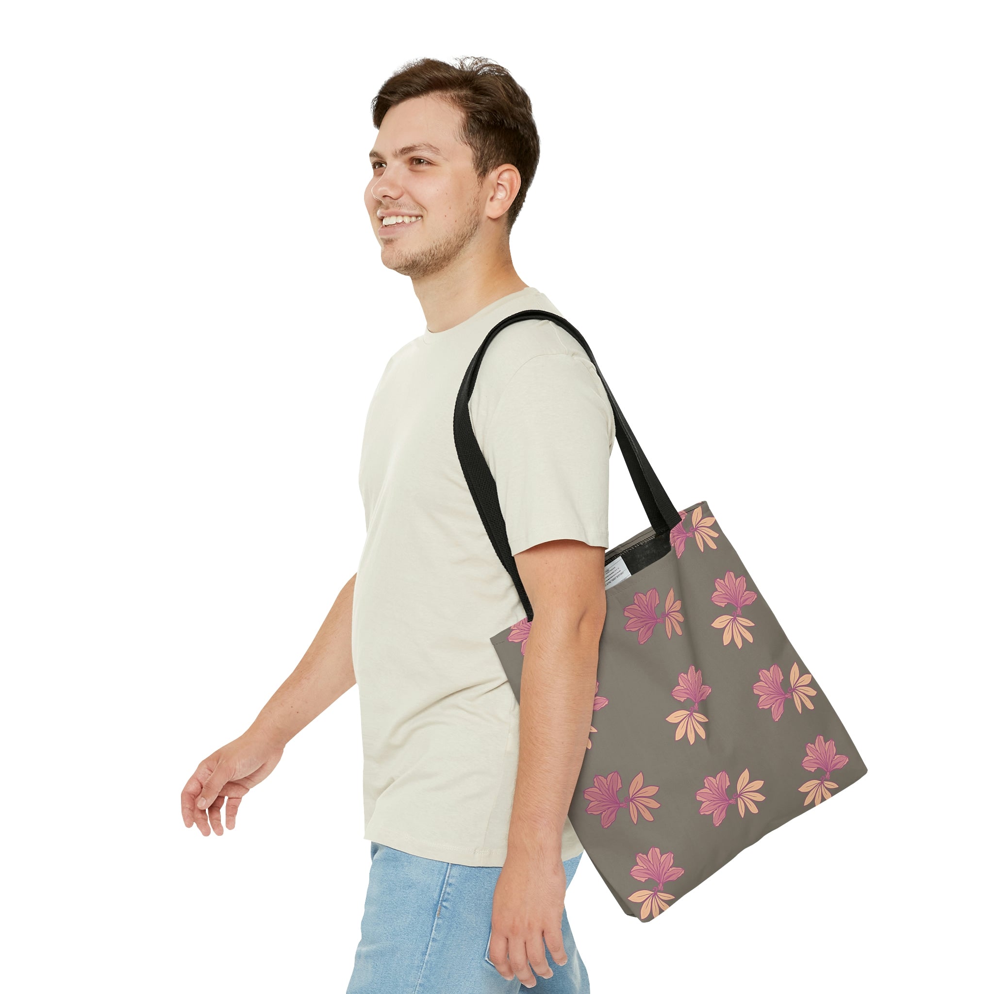 Naupaka Pua Tote Bag Pink & Taupe - Naupaka Kahakai and Naupaka Kuahiwi