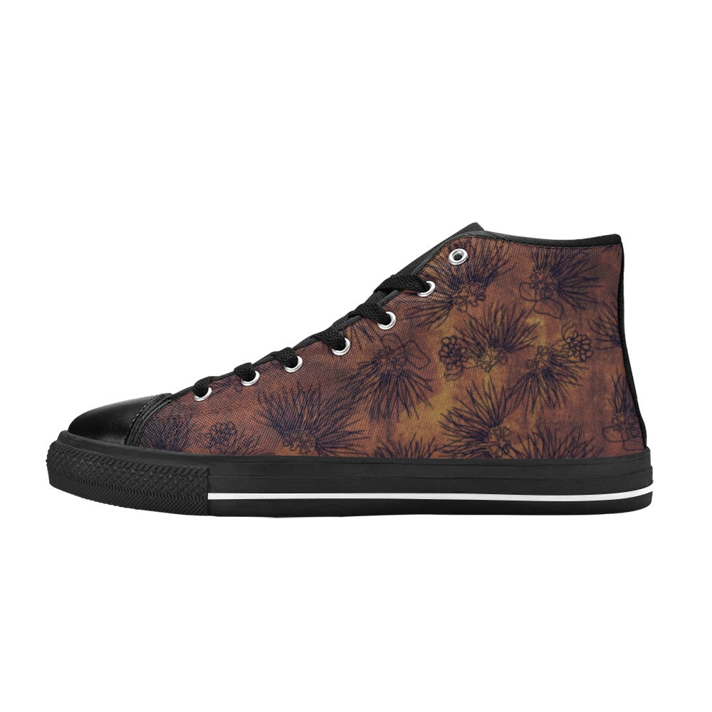 Ohi'a Lehua Rust Watercolor High Top Sneakers Women's Classic High Top Canvas Shoes (Model 017)