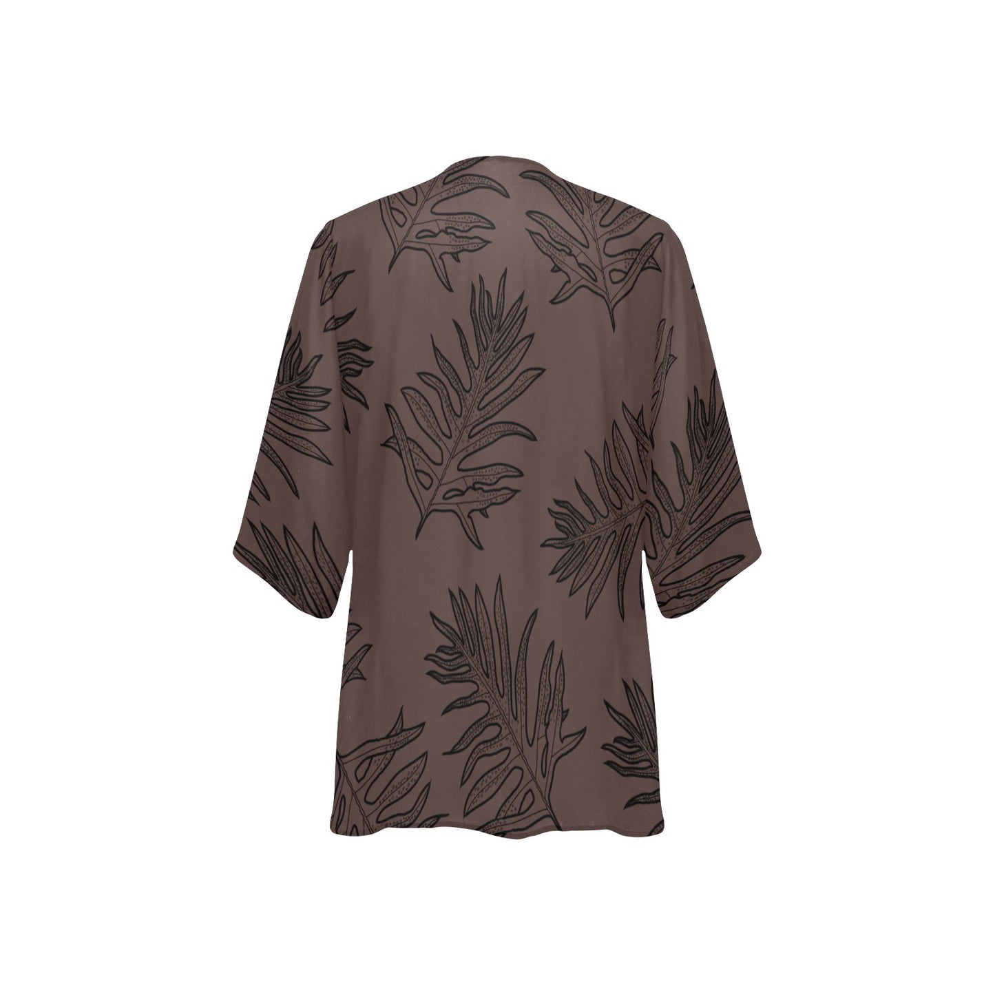 Laua'e Fern Hawaiian Print - Brown, Women's Kimono Chiffon Cover Up Women's Kimono Chiffon Cover Up