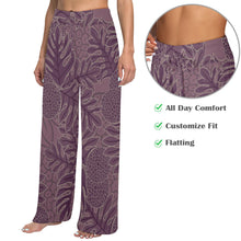 Load image into Gallery viewer, Ulu Breadfruit Hawaiian Print Wide Leg Palazzo Style Drawstring Pants - Purple