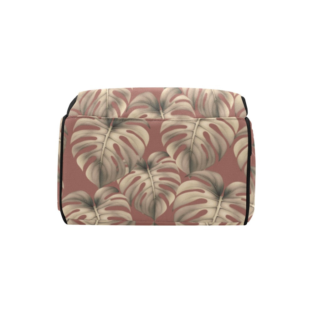 Mauve Monstera Hawaiian Print Multi Function Backpack