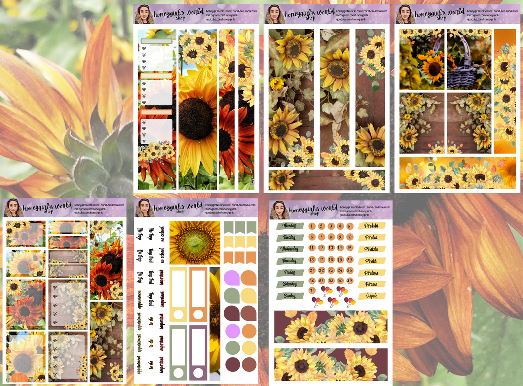 September Monthly Planner Sticker Kit - Sunflowers - 13 Pages Total