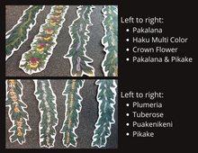 Load image into Gallery viewer, Lei Vinyl Sticker - You Choose:  Pakalana, Haku, Crown flower, Plumeria, Tuberose, Puakenikeni, Pikake - Hand-drawn, illustrated designs.