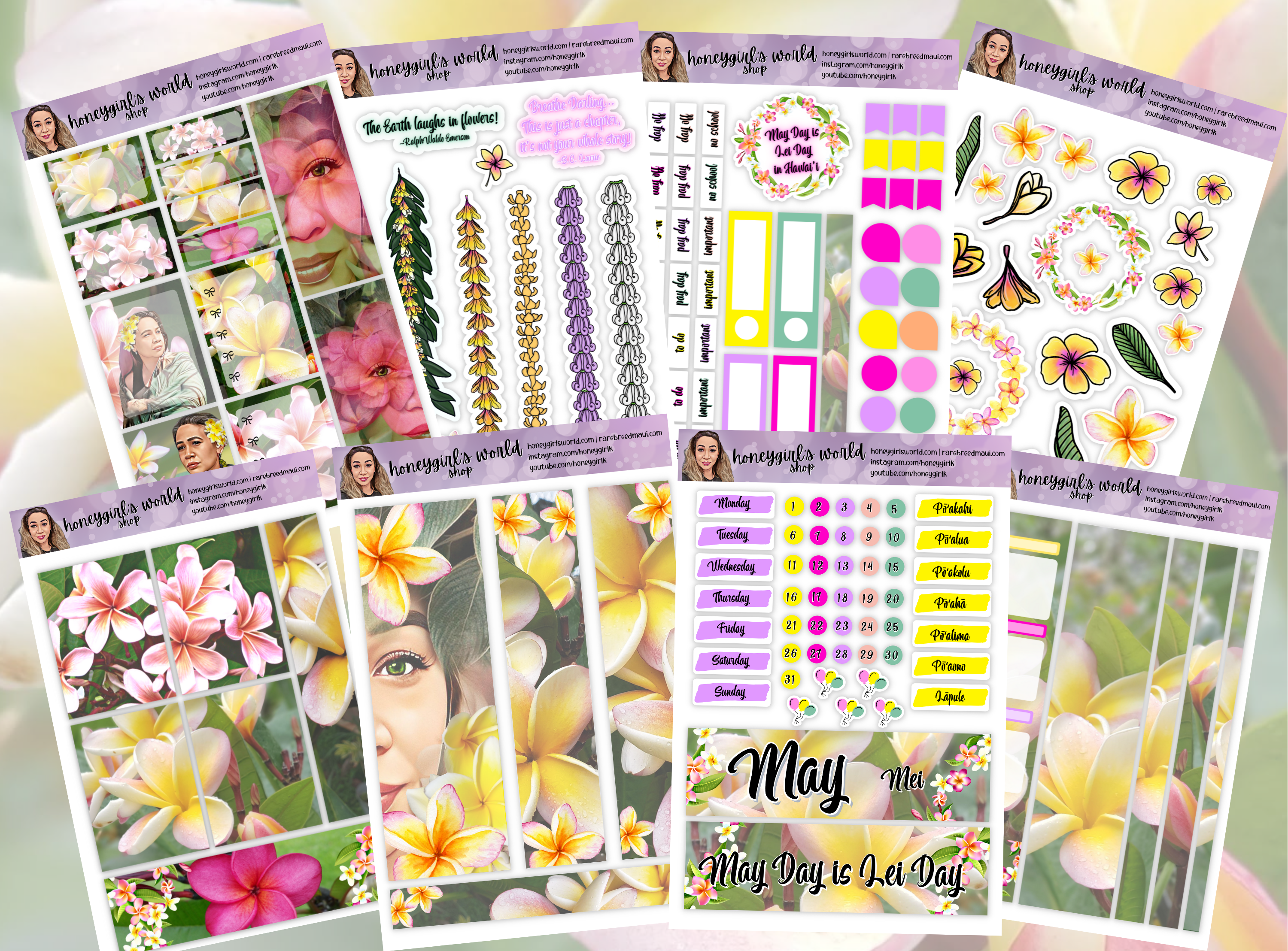 May Monthly Planner Sticker Kit - May Day is Lei Day in Hawaii - 8 Pages Total, for use with Planners & Bullet Journals