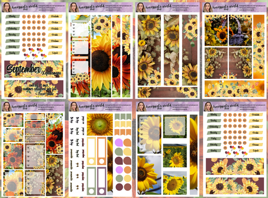 September Monthly Planner Sticker Kit - Sunflowers - 13 Pages Total