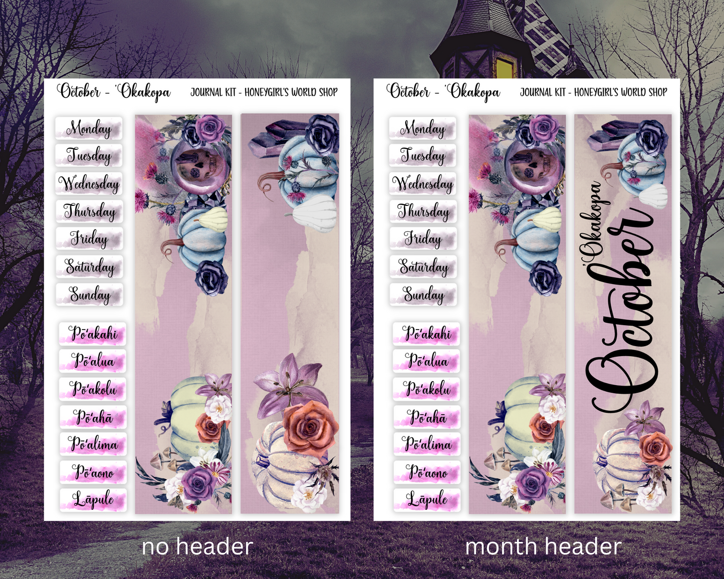 October Monthly Planner Sticker Kit - Haunted Roses- 8 Pages Total