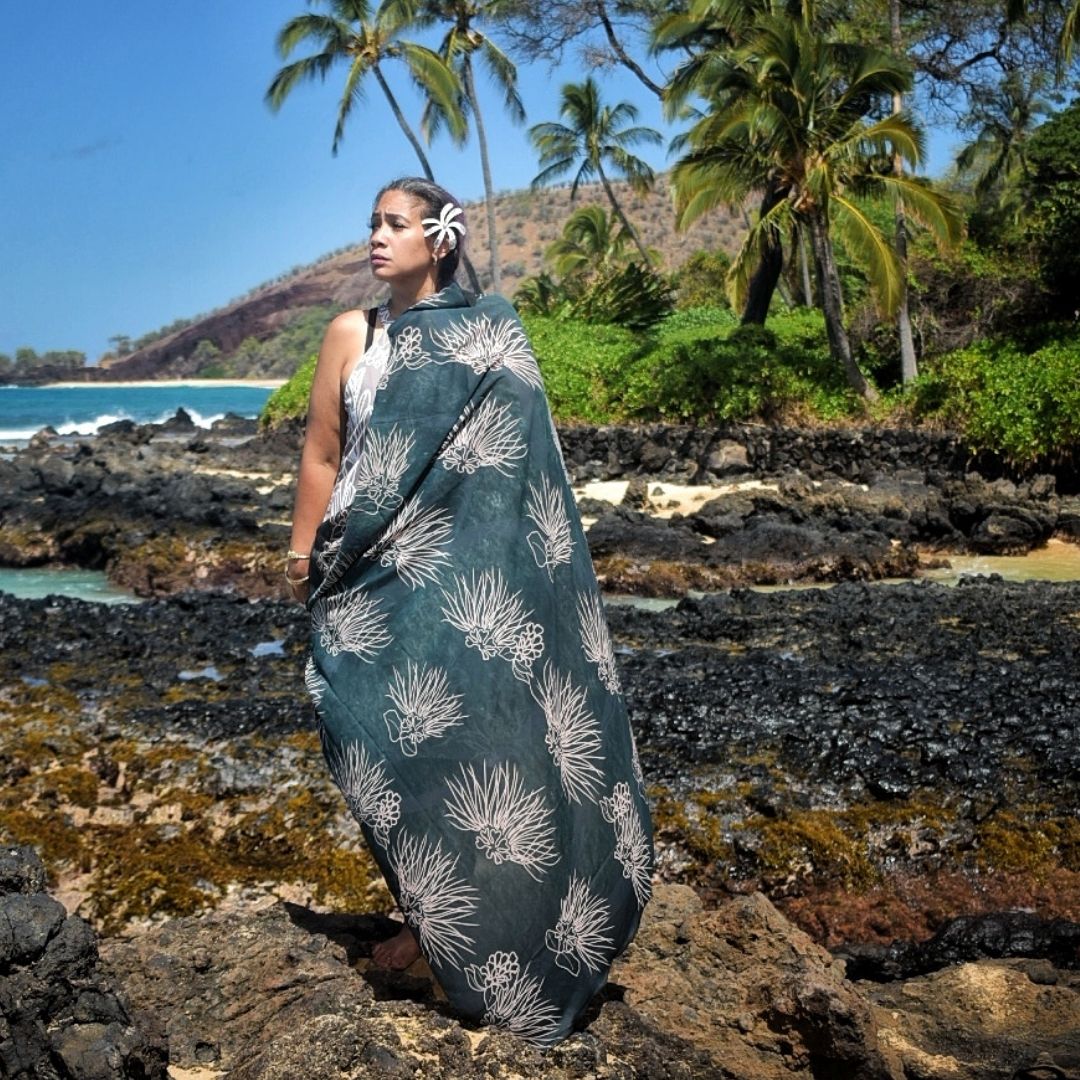 Teal Ohia Lehua Pareo Sarong Beach Cover Up