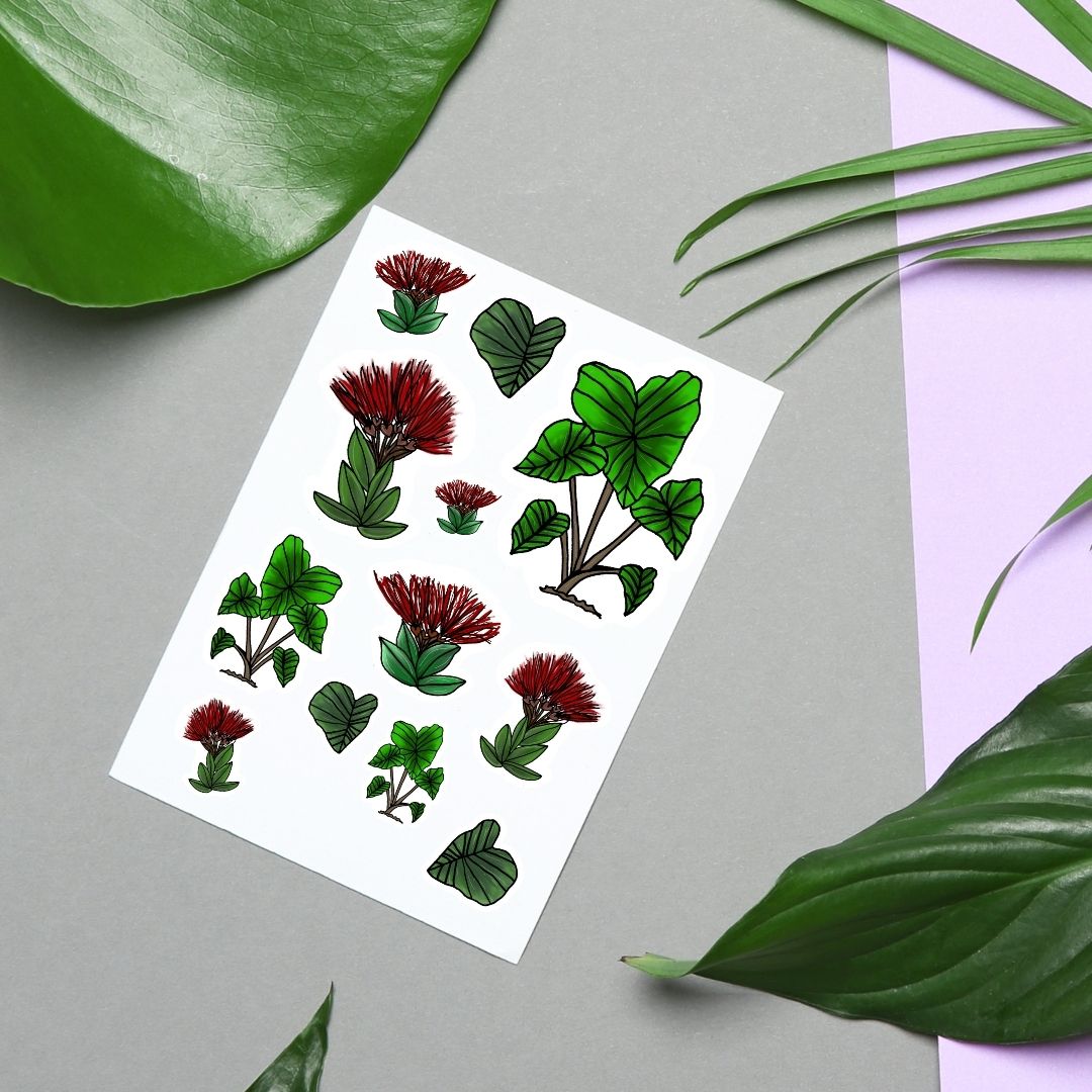 'Ohia Lehua and Kalo Hand-drawn Sticker Sheet